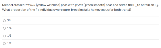 Mendel crossed Y/Y;R/R (yellow wrinkled) peas with y/y;r/r (green smooth) peas and selfed the F1 to obtain an F2. What propor