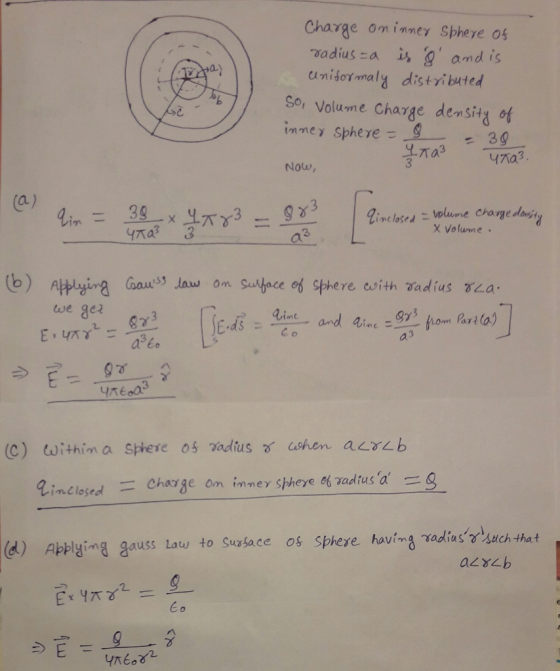 Charge oninney Sphere os ǐsg, and is adius:a anišor maly distributed So, Volume Charge demsits of inmey Sphere30 NoLw, uolume charge donsity X Volume 2 we ge SE-店● ataC_ a d qime-@уз.foomparta C o a) Abplying gauss Lau to Sursace os Sphese hais radaschat Eo
