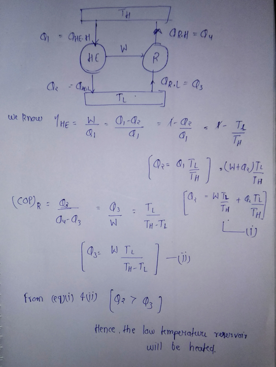 TH P Q R = Qu O, QHEH HE R Az - Quin ARoL = Q3 TL we know THE = W 0-02 a, O, -X- Te TH Qp = 0, TL ,(W+92) TL TH =W TL TH (COP