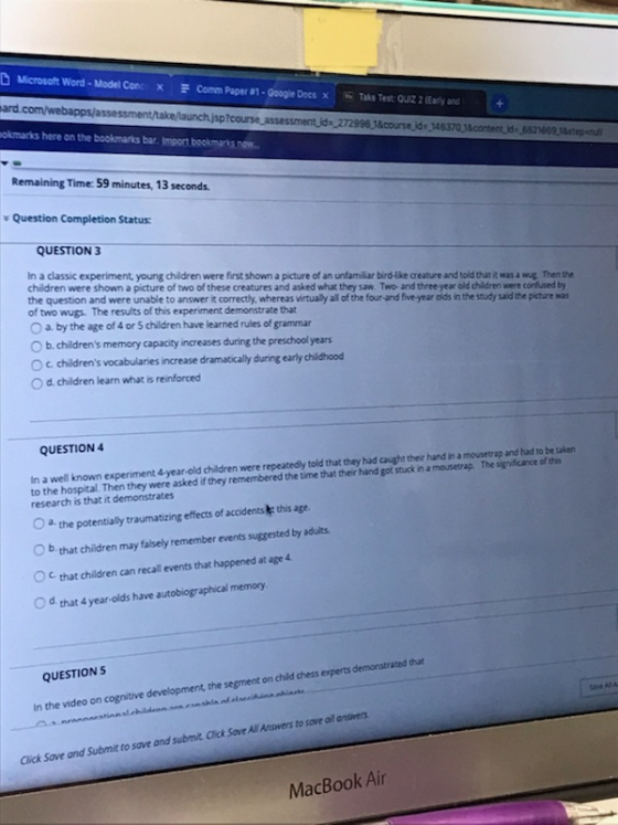 D Microsoft Word-Model Con x comm Paper #1·Google Docs x -Take Test Quz 2 (Early and [+ okmarks here on the bookmarks bar. tm