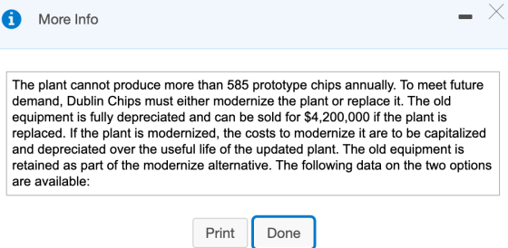 More Info The plant cannot produce more than 585 prototype chips annually. To meet future demand, Dublin Chips must either mo