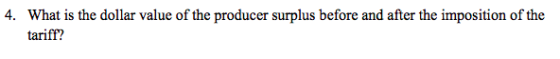 What is the dollar value of the producer surplus before and after the imposition of the tariff? 4.