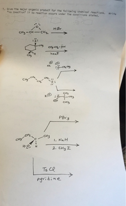 7. Give the majororganic product for the following chemical reactions. no reactlon if no reaction occurs under the condItions stated. heat CMs Per 3 I. NaH 2. cHar egridine