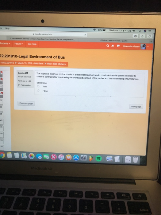 % .. Wed Mar 13 8:41:35 PM a Ξ Criminal La FlashcandsQuilet Students Faoulty Get Help a4 Alexander Gasso 72.201910-Legal Envi