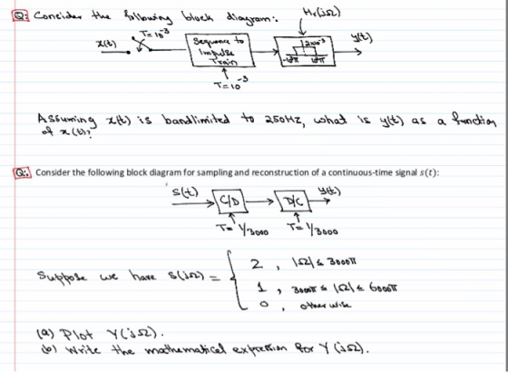 지↓) Assuming 자t) is band l:mited to asoHz uhat is g(L) as a Rndial Consider the following block diagram for sampling and reco