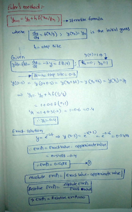 Eulers method: Iterative fomula where is the initial auess GO h step si2e Given dy 뉘 At-he step site- 0.3) yoto yotA)yoth)g