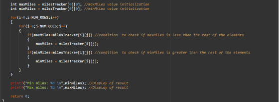 int maxMiles = milesTracker[@][@]; //maxMiles value initialization int minMiles = milesTracker[@][@]; //minMiles value initia