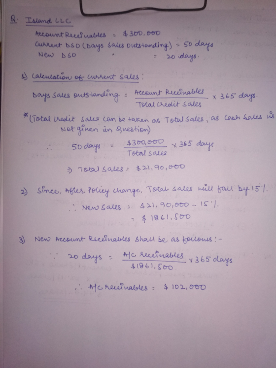 LLC auuent. bso (says saus outstanding)-50 days New bSO ク 20days Caleutation ots cunrenct sales bays Saues Brutstandina Areceunt Ractnables X 365 days 365 Total eolit sates xlTotal Uedit sans can be taken as Totol Sales、a8Caan aatesus Notginenin Sneshon X365 5o dos Tstal sales sales 千 1861,5 。 41961,SoO