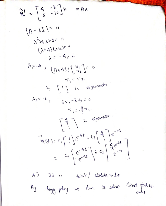 친 - An | 4 6 -%] -10 O A-11- 1 +6+ (1+4)(1+1)=0 12 -4,-2 AFA , (A+45) (*] Vi= V2. [i] in eigenvector S., [i] 12=-2, GV,-8 V2