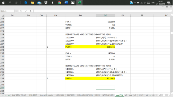 ? 04:37 ENG 21-03-2020 24 X DZ241 X fic - DU DV DW DX Dr DZ EA EB EC - 219 220 FVA = YEARS RATE 100000 18 6.50% 225 DEPOSITS