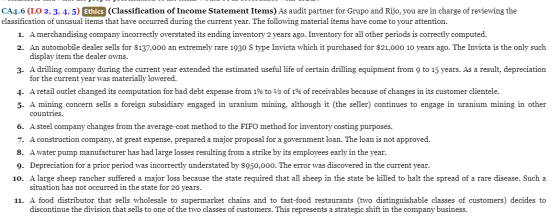 CA4.6 (LO 2, 3, 4, 5) Ethics (Classification of Income Statement Items) As audit partner for Grupo and Rijo, you are in charg