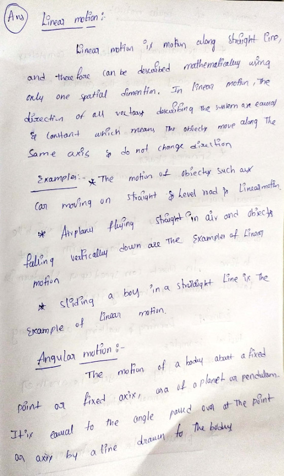 An Linear rolin Linear motion ºf motion culong stráight line, and there fore can be descobbed mathematically wing only one sp