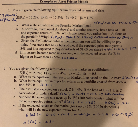 Examples on Asset Pricing Models 25 (2-2)(RA) = 12.2%; EOR 1. You are given the following equilibrium expected returns and ri