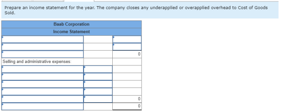Prepare an income statement for the year. The company closes any underapplied or overapplied overhead to Cost of Goods Sold.