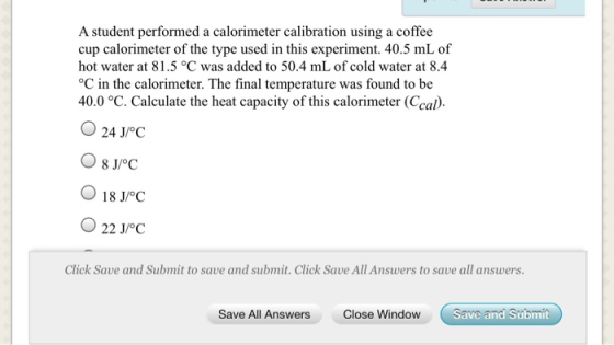 A student performed a calorimeter calibration using a coffee cup calorimeter of the type used in this experiment. 40.5 mL of