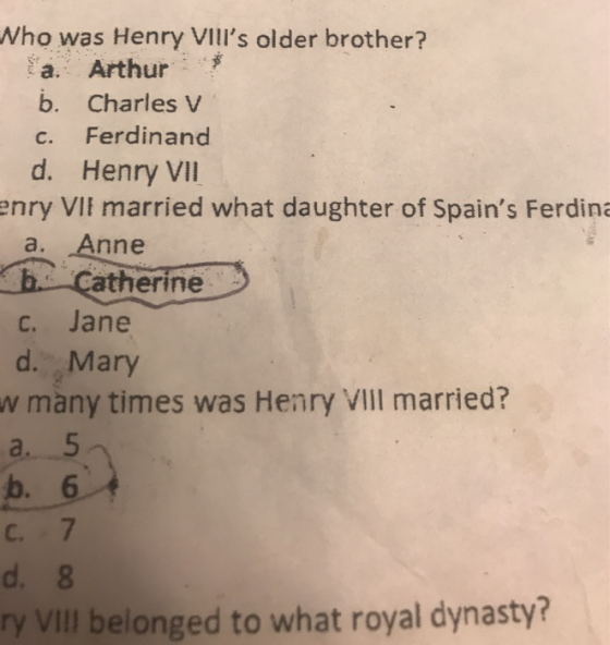Who was Henry VIls older brother? a, Arthur . b. Charles V c. Ferdinand d. Henry VII enry VIl married what daughter of Spain