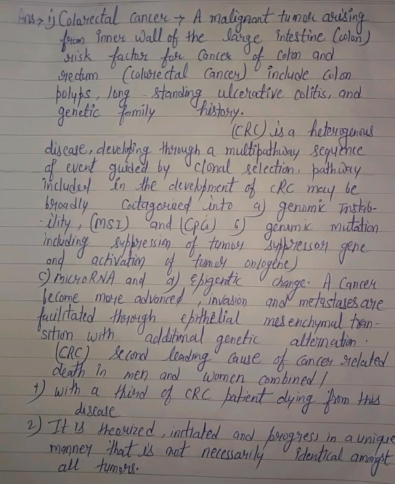 Ansy ý Colarectal cancer + A malignant tumoli auking from Inner wall of the large intestine (colon) risk factor for Cancer of