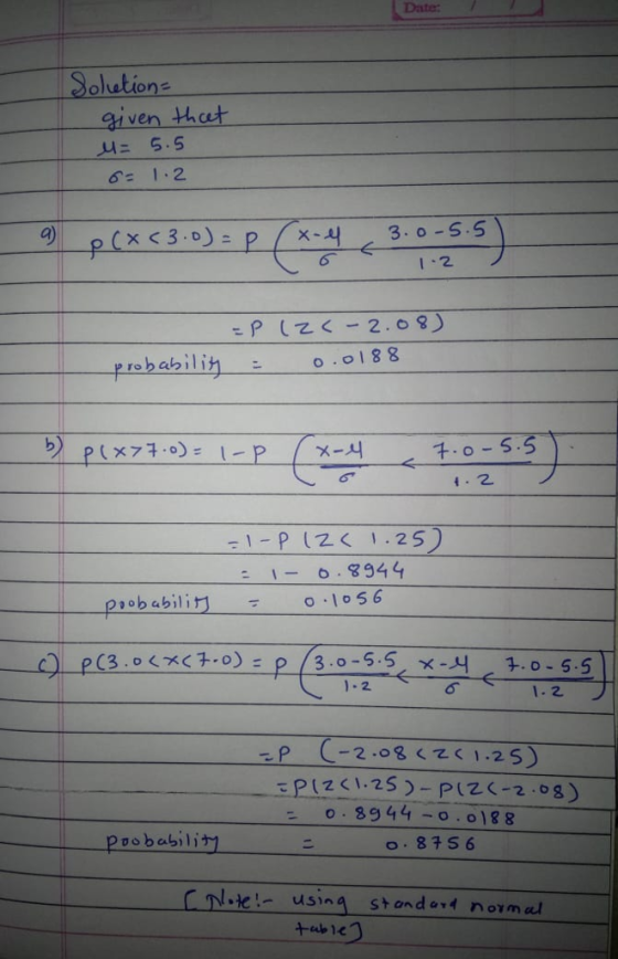 Solutione aiven that δ= 1.2 l :2 probabilit, 0.0188 t.0 -5.5 +-乙 I-. 8944 pob &bili oIo56 1-2. l.乙 -2.08くてく1.25) o. 8944-о. 88 poobesiliク