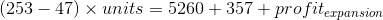 253 – 47) x units = 5260 +357 + profiterpansion