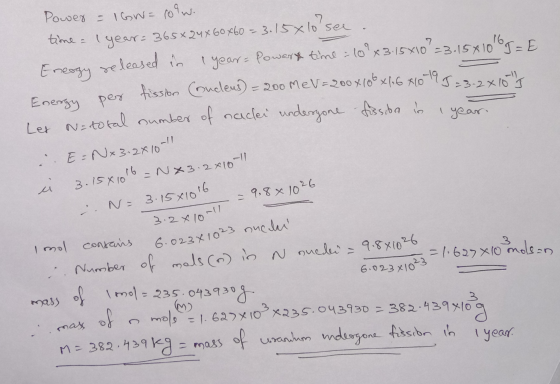 3.2 x 10-11 7 7 fo Power - IGN=109w. time = year= 365x24x60x60 = 3.15x10 see 1 year= Powerf time = 10 x 3.15x10 =3.15x10 I =