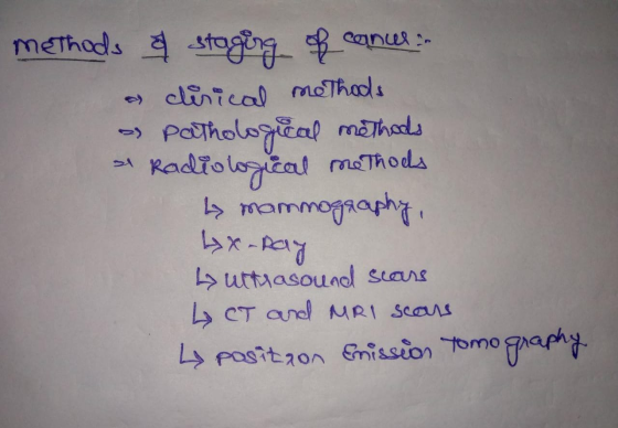 methods & staging of cancera a cirical methods a pathological methods Radiological methods mammography, x-pay huttrasound sca