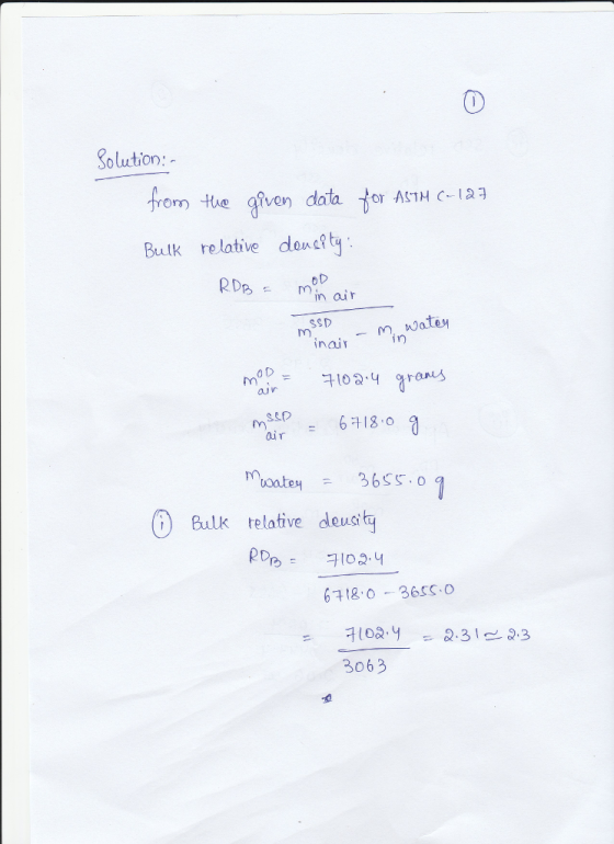 0 olution: om the given data for ASTH C I2 Bulk re lative donett RD n air SSD nai 102.4 grana aur 618 0 0 air Bulk relative deusit 6718.0 36SS.o 3063