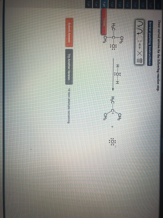 Draw curved arrows for the following reaction step. Arrow-pushing Instructions OX H-O-H ipt CH3 H3C-c-ci: Visited CH3 CH3 H3C