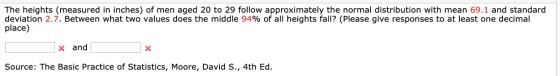 The heights (measured in inches) of men aged 20 to 29 follow approximately the normal distribution with mean 69.1 and standar