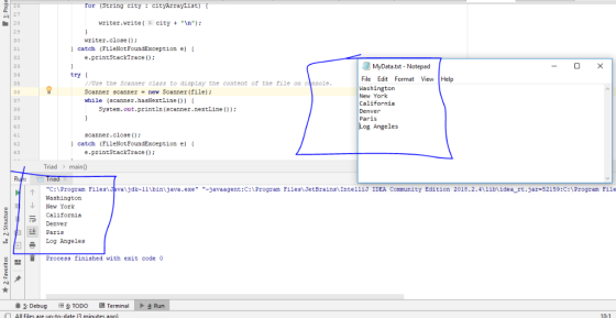 or (string city: cityarrayList 27 28 29 30 31 32 writer.rite( cityn) writer.close ) catch (FileNotFoundException e) e.print