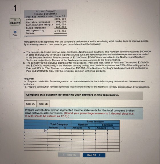 02:57:40 Vulcan Company Income Statement For the Month Ended June 30 Sales $900,000 Variable expenses 400,000 Contribution ma