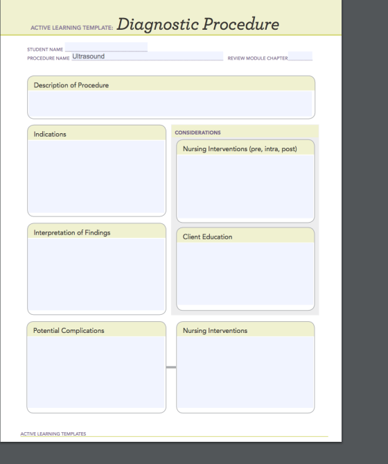 ACTIVE LEARNING TEMPLATE: Diagnostic Procedure STUDENT NAME PROCEDURE NAME Ultrasound REVIEW MODULE CHAPTER Description of Pr
