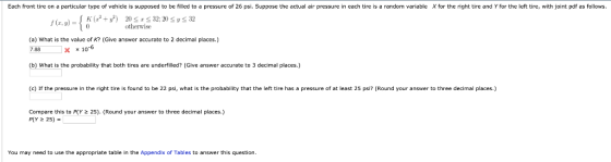 Each front tire on a particular type of vehicle is supposed to be filled to a pressure of 26 psi. Suppose the actual air pres