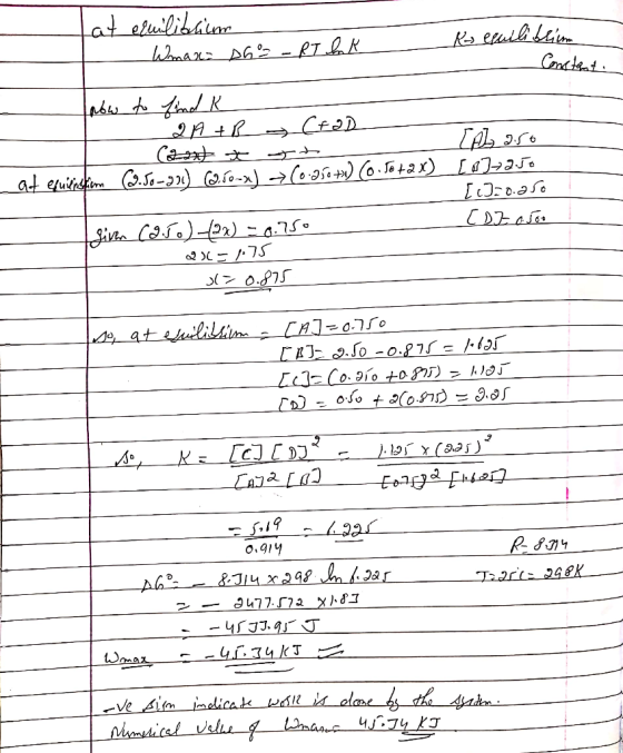 hat equilibrium Wmax she -RT hk k escili beim - Constanta Inow to find K 2A + B - Caast t at equins from (2.50-92) (2.50-2) C