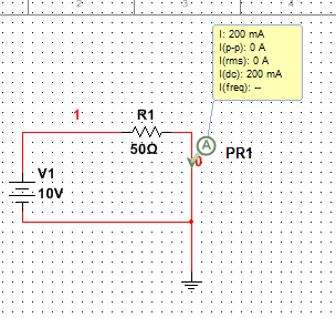I: 200 m (p-p): 0 A I(rms): 0 A (dc): 200 mA I(freq: R1 500 221 V1 10V
