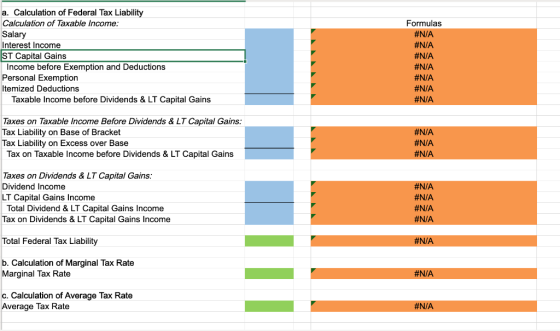 a. Calculation of Federal Tax Liability Calculation of Taxable income: Salary Interest Income ST Capital Gains Income before