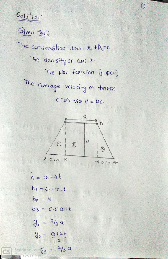 Solution: Given that: The con seovation law + De=0 The density of cars le The fleez feinction peu) The average velocity of tr