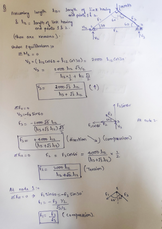 Q 120volb Assuming length lis- Jength of link howing and points 1&3. & l12= length of link having f GO 3 H₂ 130 Puz end point
