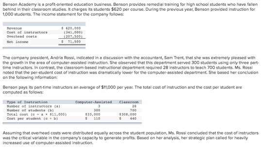 Benson Academy is a profit-oriented education business. Benson provides remedial training for high school students who have f