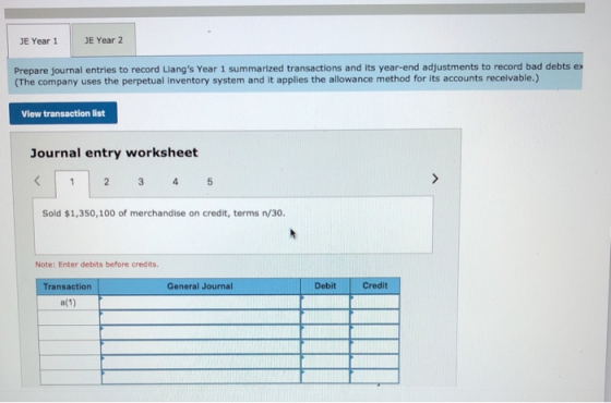 JE Year 1 JE Year 2 Prepare journal entries to record Llangs Year 1 summarized transactions and its year-end adjustments to