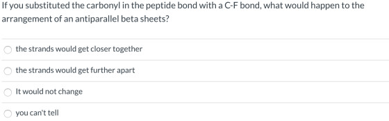 If you substituted the carbonyl in the peptide bond with a C-F bond, what would happen to the arrangement of an antiparallel