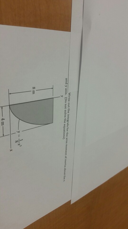 Write out the integrals for the area moment of inertia about the x and y axis. (Do not solve the equations) 8 m