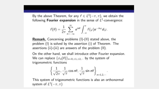 By the above Theorem, for any fel(-, 7), we obtain the following Fourier expansion in the sense of L2-convergence: 1 f@) 2 §