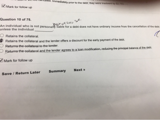 UULUI OU, 00 Canceled. Immediately prior to the debt, they were insolvent by $2,750 Mark for follow up Question 10 of 75. An
