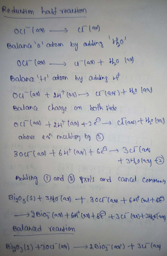 Redurtion hald rearston OcI (a) ealana oatom by adding 0 Balana atom by adaing Balance chasge on both de clia)the ba) orlat