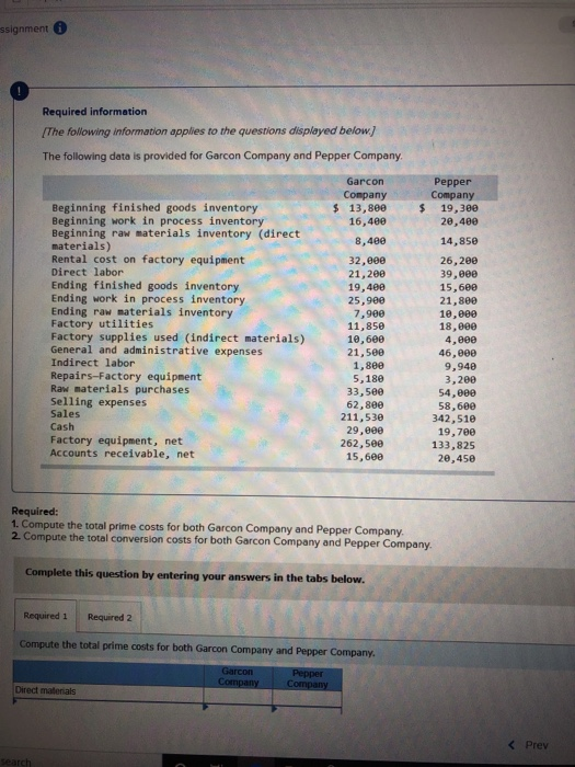 ssignment 0 Required information The following information applies to the questions displayed below) The following data is pr