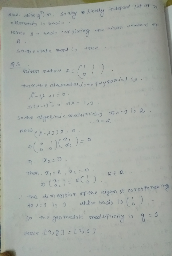Now, dimann. so anego linerly independ get af n element is beasis ar the eigen sexto Hence of a basis consisting consisting t