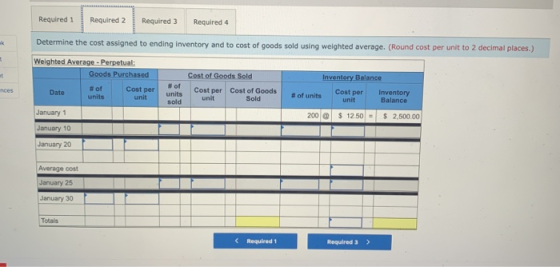 Required 1 Required 2 Required 3 Required 4 Determine the cost assigned to ending inventory and to cost of goods sold using w