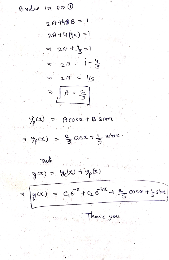 B value in ea 0 2A +49 B = 2A +4() =1 43=1 2 At ir 4 2 2A = Jln 7) 2A = s 2 alh ک y cz ACOSX + B Sint 2 5 ypcz) 3 cosa te s