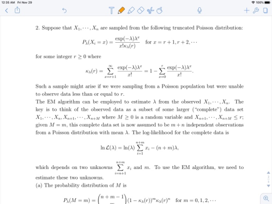 12:35 AM Fri Nov 29 100% 5 TORO+ 0 0 + Bo 2. Suppose that X ., X, are sampled from the following truncated Poisson distributi