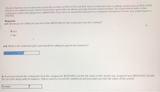 Assume that fast-food restaurants generally provide an ROI of 12%, but that such a restaurant near a college campus has an RO